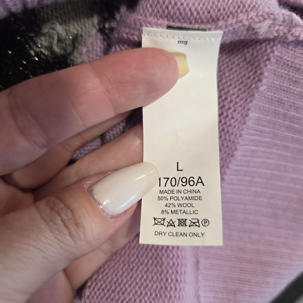 Kate Spade ♠️ Wool Lavender Panther Sweater. Sz Large - Picture 12 of 15